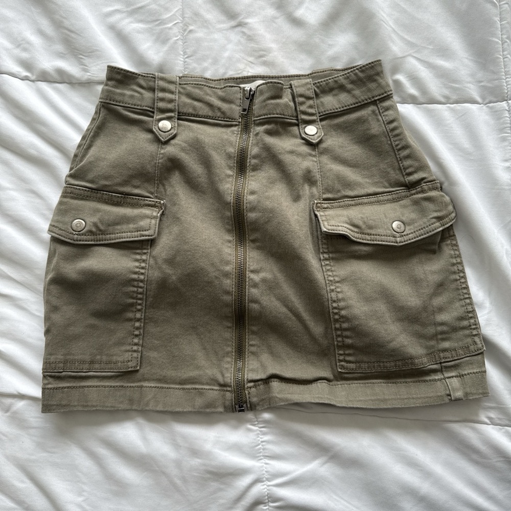 Olive Green Mini Skirt with Pockets